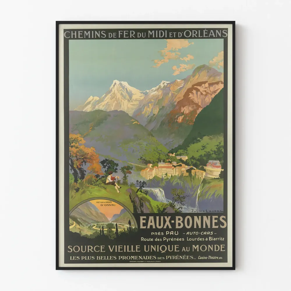 Vintage plakat Eaux-Bonnes Pyrenæerne Chemins de Fer du Midi et d'Orléans