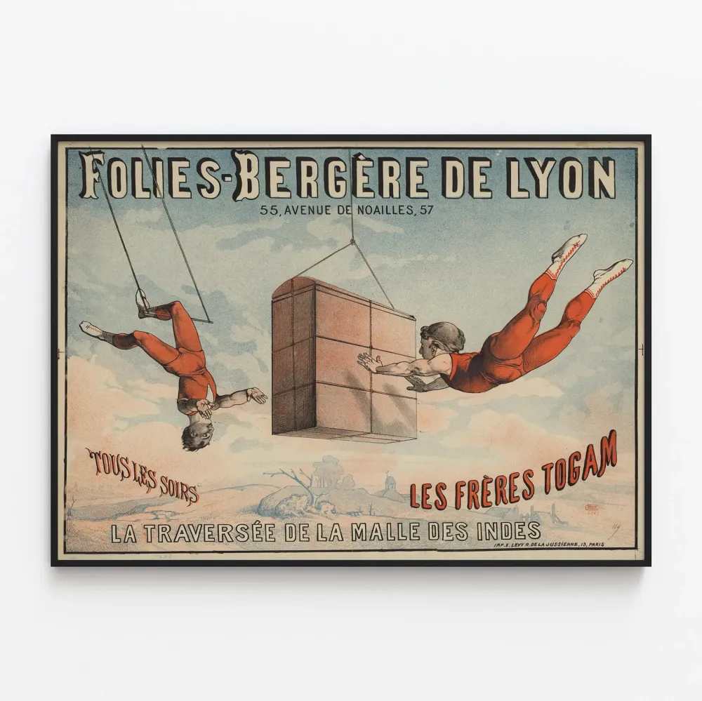 Vintage plakat af Folies-Bergère i Lyon - Les Frères Togam, La Traversée de la Malle des Indes