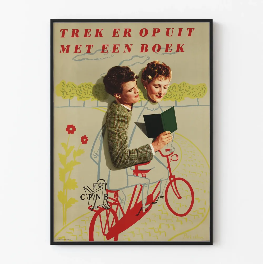 Vintage plakat 'Trek er op uit met een boek' vægdekoration