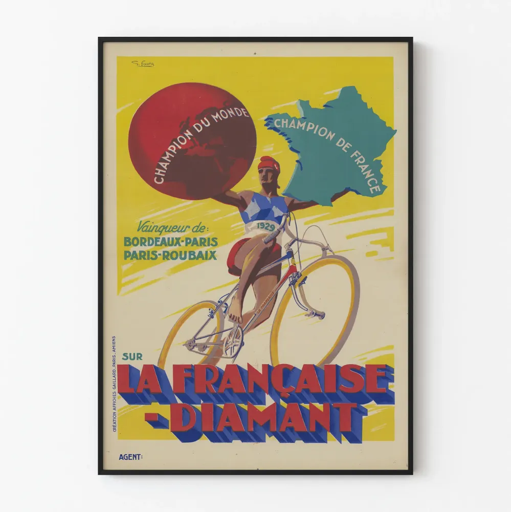 Vintage plakat Vainqueur Bordeaux-Paris 1929 La Française Diamant