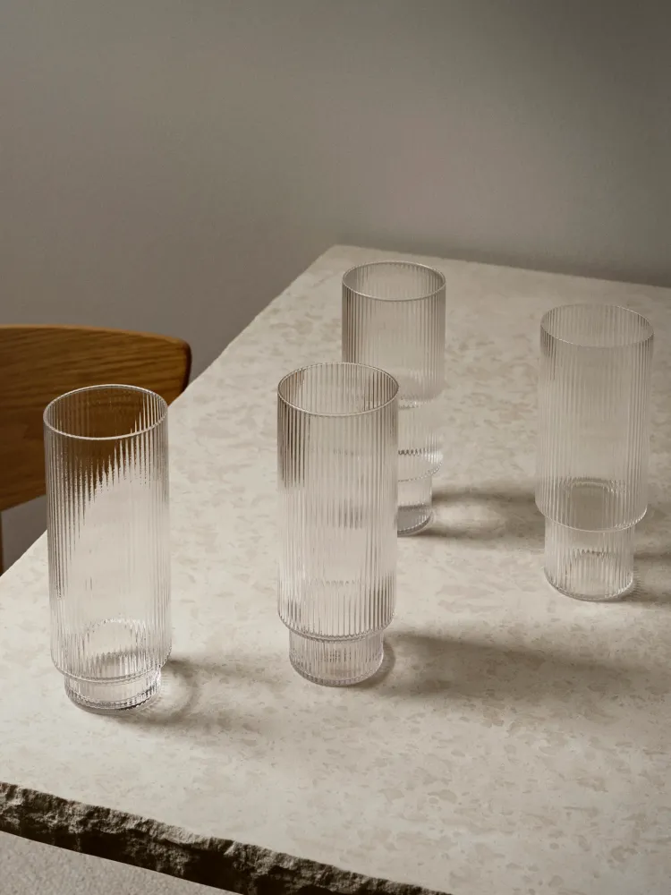 Ripple Long Drink Glasses - Set 4 - Clear Ferm Living - DK