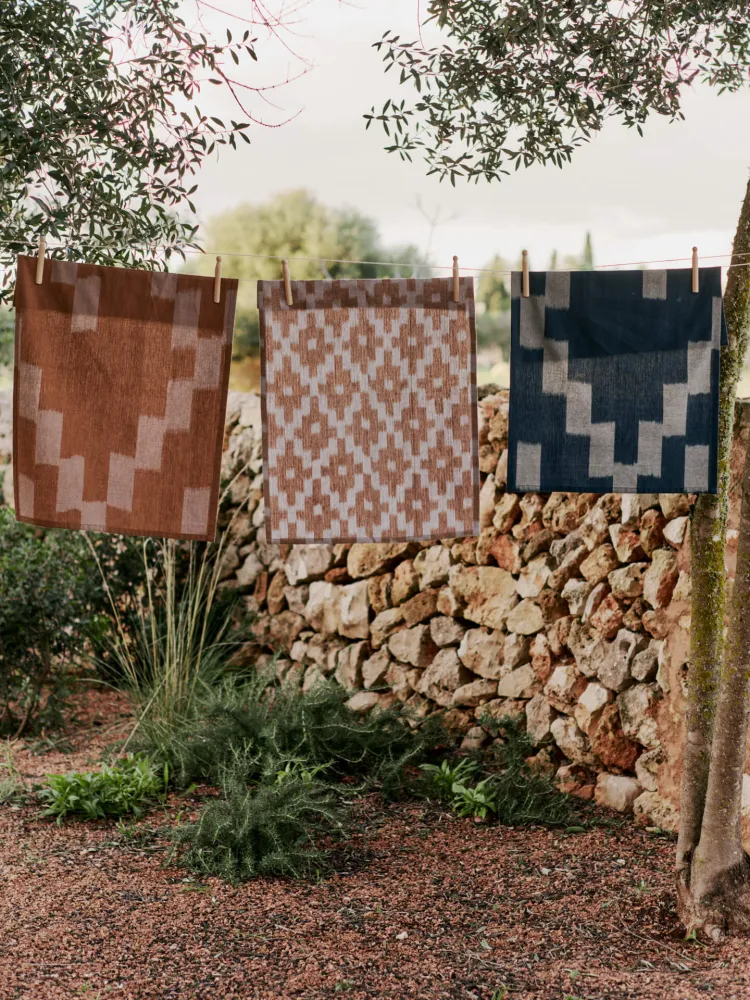 Ikat Tea Towel - Mist Blue/Terracotta