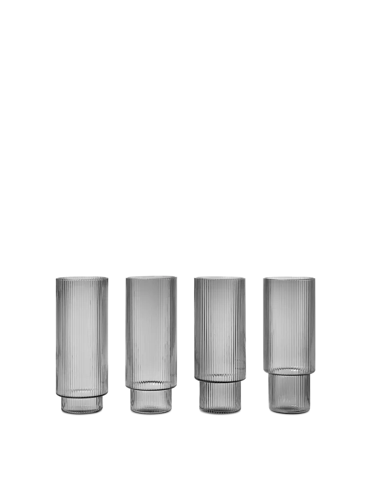 Ripple Long Drink Glasses - Set 4 - Smoked Grey
