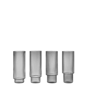 Ripple Long Drink Glasses - Set 4 - Smoked Grey