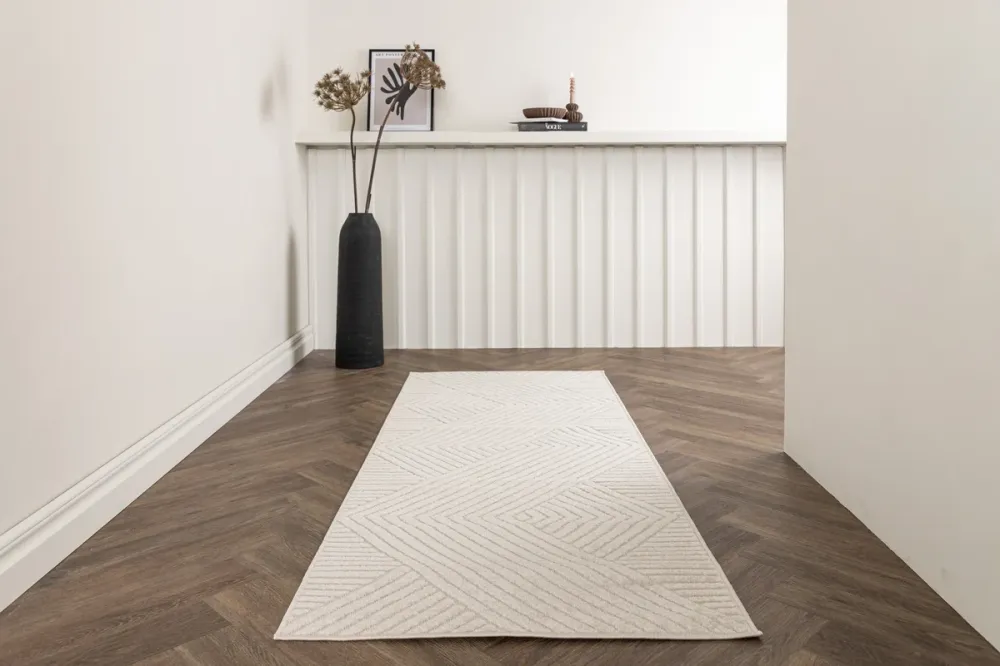Aron tæppe - Snow Navy Stripe 80x250