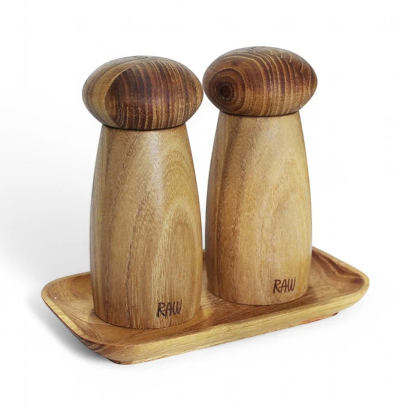 RAW Teakwood - lille keramisk kværnesæt med bakke