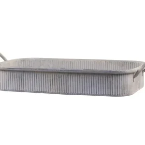 Dekorativt fad bakke med riller compact antik zink H8/L36/B21,5 cm