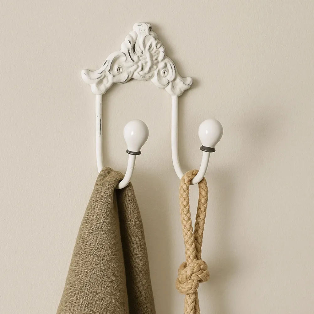 Chic Antique - Knagerække m. Porcelænsknob & Dekor H12/L12/B6 cm Creme