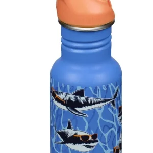 Klean Kanteen Kid's vandflaske i non-corrosive stål med Flip Seal Sport Cap og sugerør, Sharks Shades, 355 ml