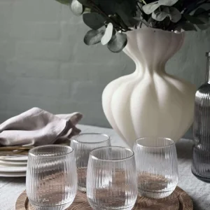 Vandglas Rillet med guld kant - 4 stk.