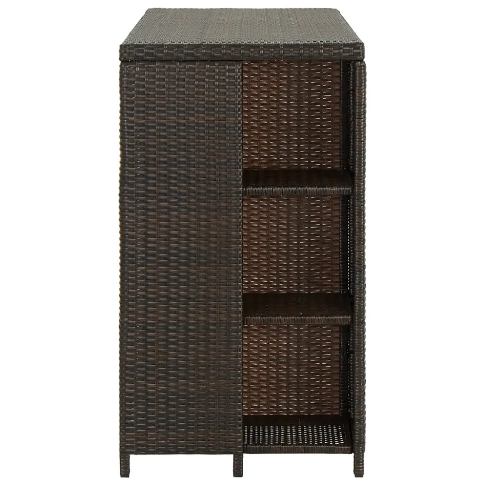 barbord med opbevaringsstativ 120x60x110 cm polyrattan brun