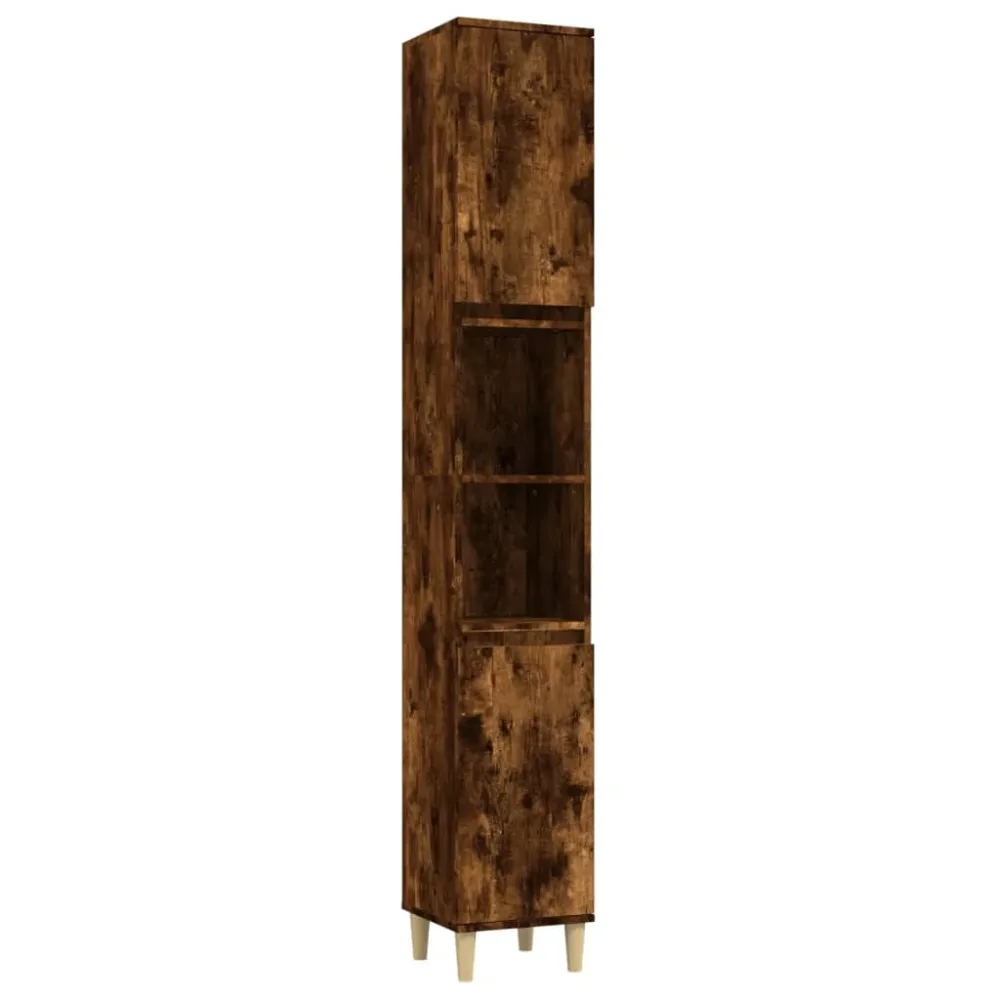 Badeværelsesskab 30X30X190 Cm Formulated Træ Etræ Sort