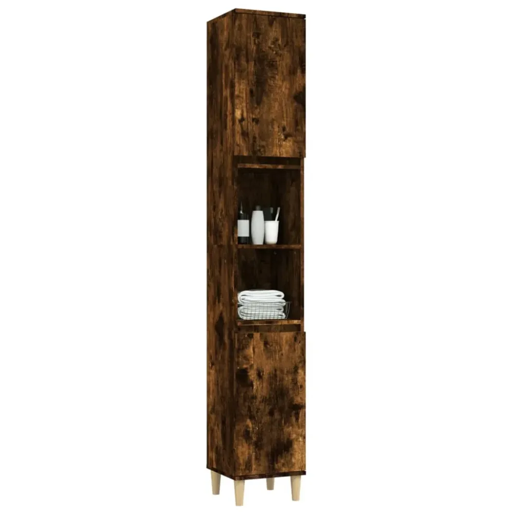 Badeværelsesskab 30X30X190 Cm Formulated Træ Etræ Sort