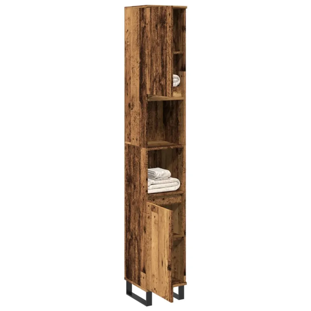badeværelsesskab 30x30x190 cm indbygget træ gammelt trælook
