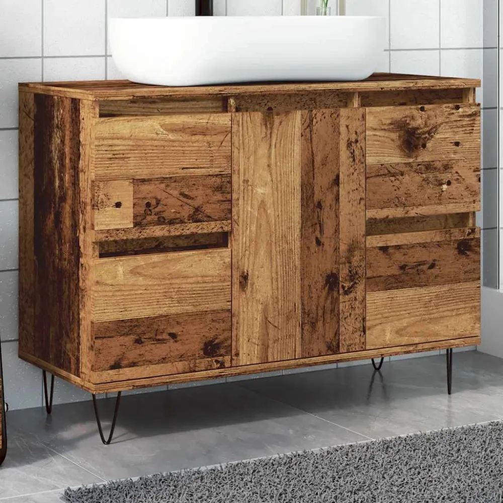 badeværelsesskab 80x33x60 cm indbygget træ gammelt træ-look