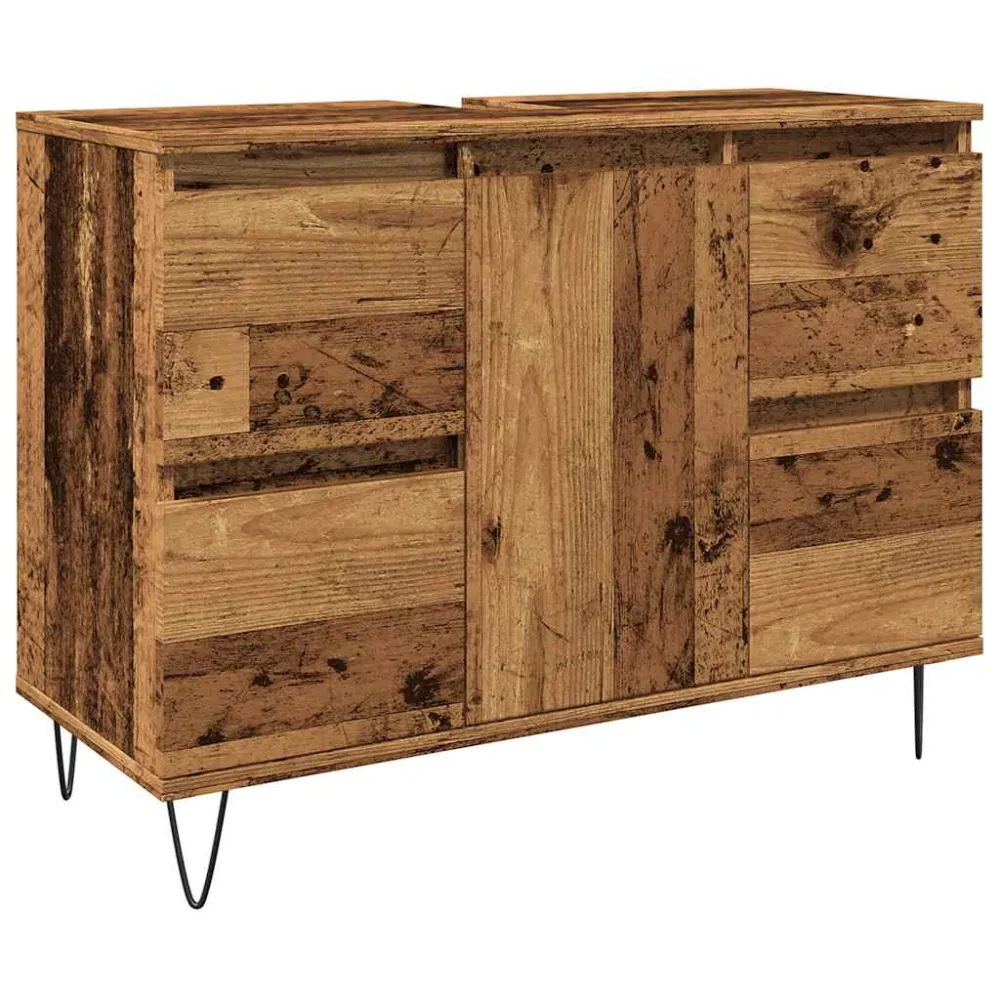 badeværelsesskab 80x33x60 cm indbygget træ gammelt træ-look