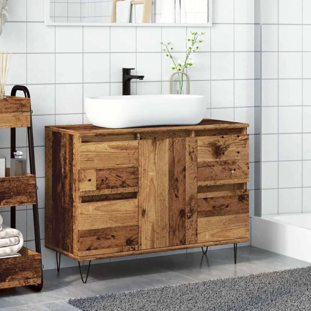 badeværelsesskab 80x33x60 cm indbygget træ gammelt træ-look