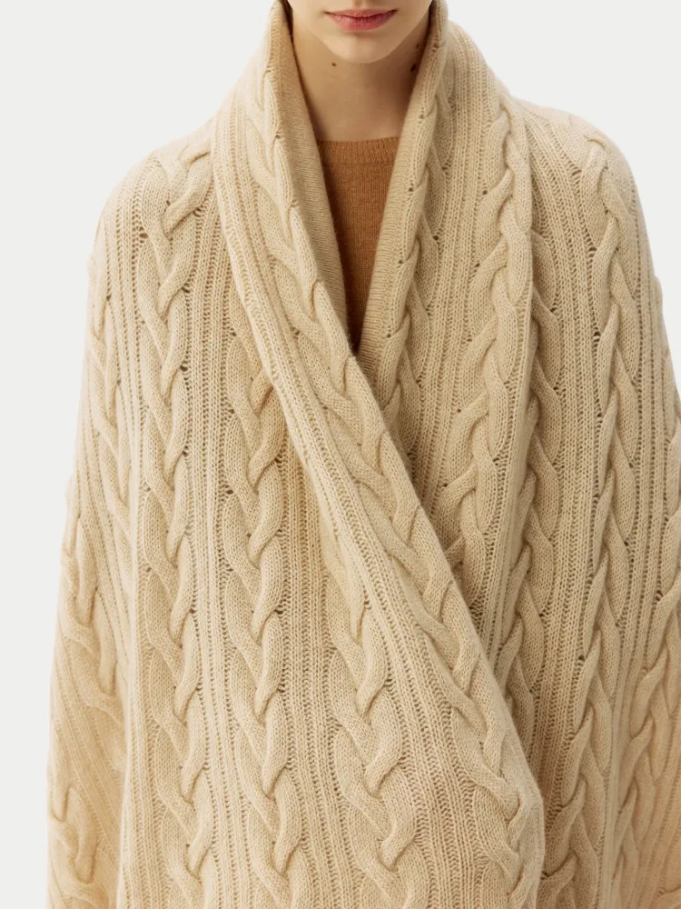Økologisk farve Cashmere Kabelstrik Tæppe Gobi Cashmere
