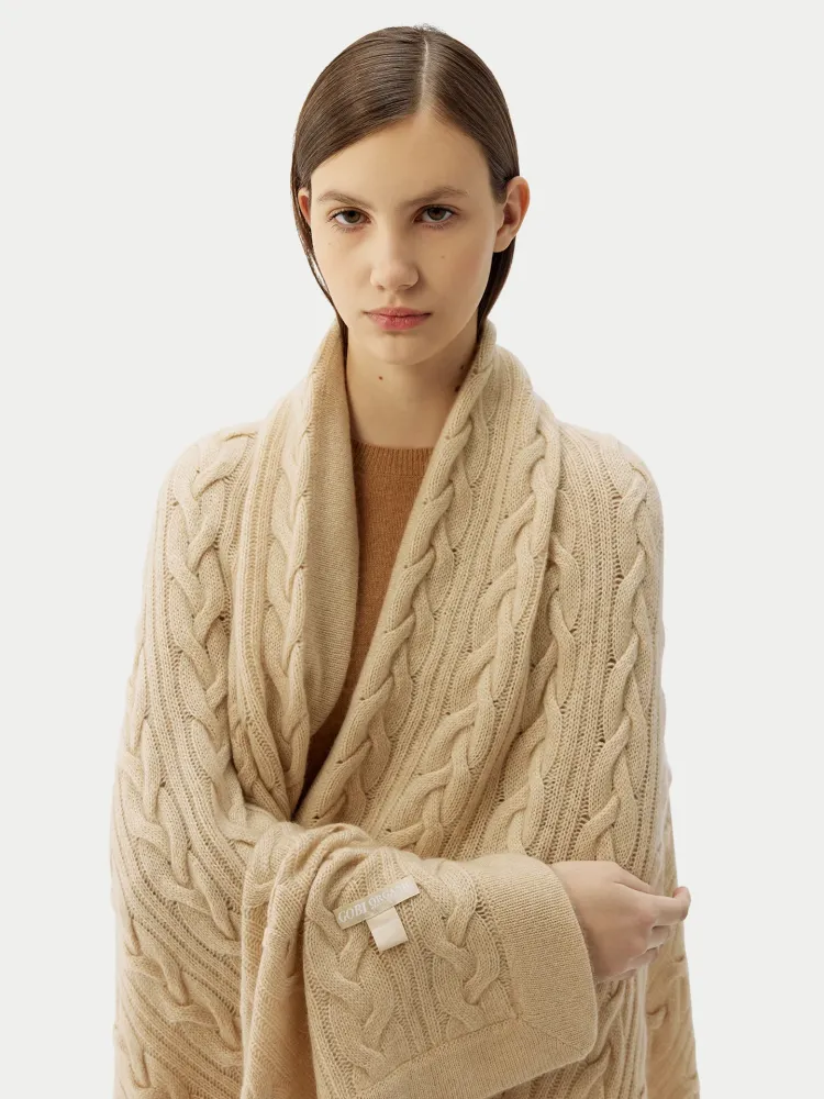 Økologisk farve Cashmere Kabelstrik Tæppe Gobi Cashmere