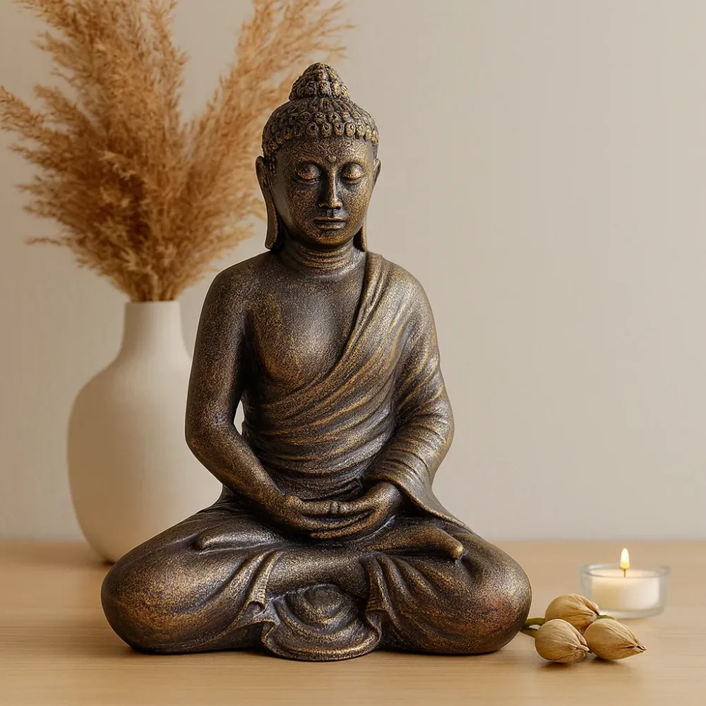 Buddha Statue 0.96m Thai Antik Guld Bronze Finish