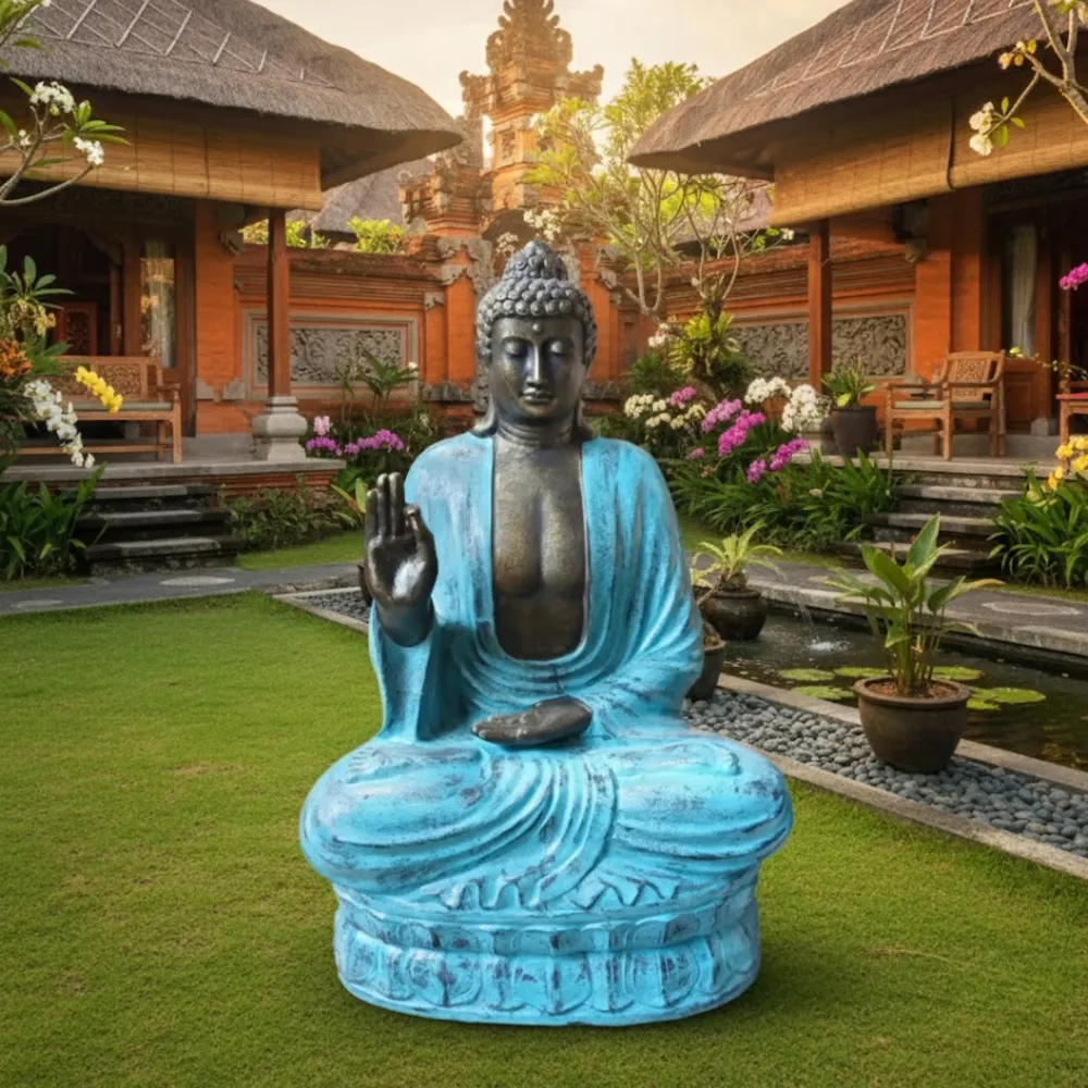 Buddha statue 2m turkis og sten undervisningsstilling