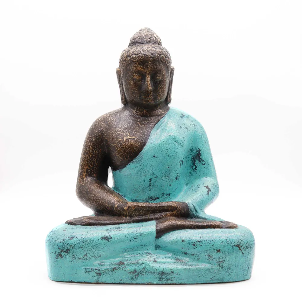 Buddha statue 0,5 m turkis og stenfinish