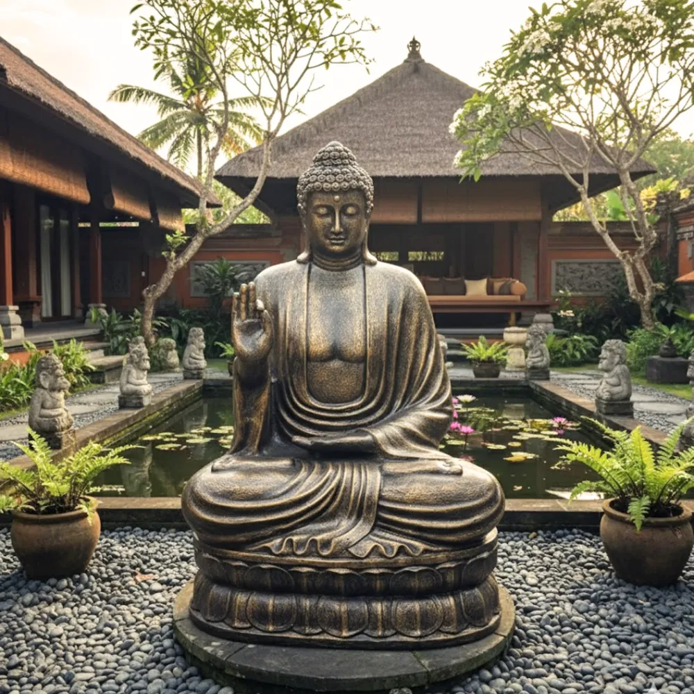 Buddha-statue Undervisning Lotus 2m Antik Guld