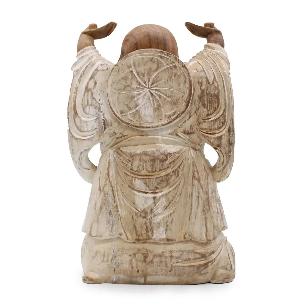 Grinende Buddha Statue Hænder Op Hvidvask 40cm