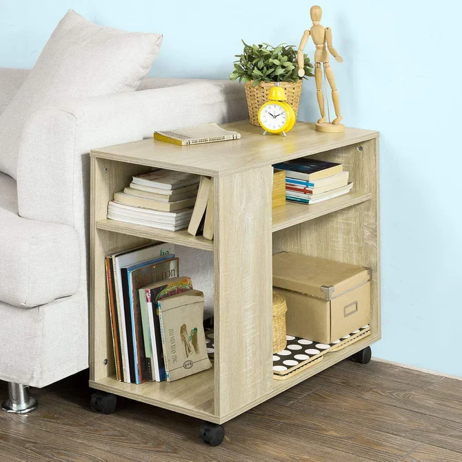 Drop-Leaf Sidebord med hjul, vivid brun