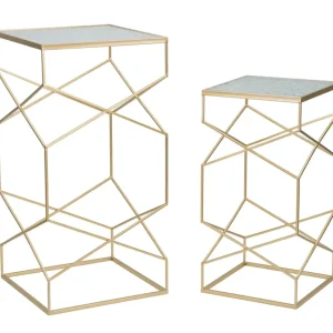 Glam sideborde i guldfarve, jern og glas – 50x50x100 og 40x40x80 cm