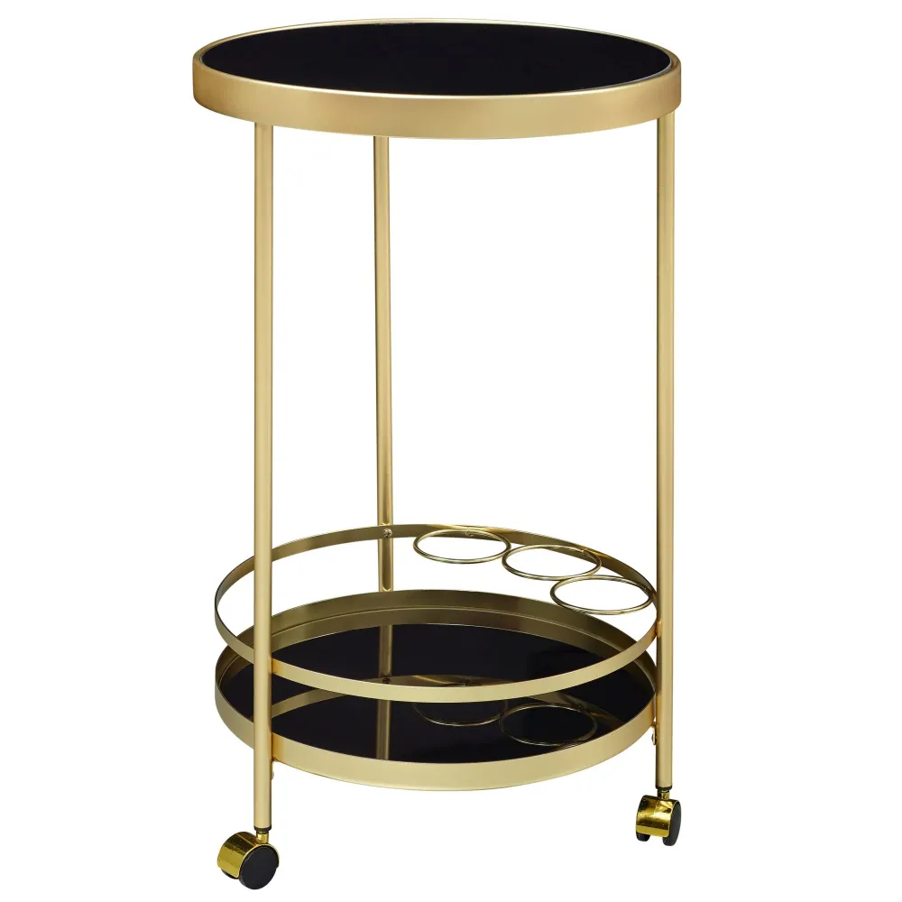 Rundt Sidebord Med Hjul, Glasplade, Guldben, 45 Cm