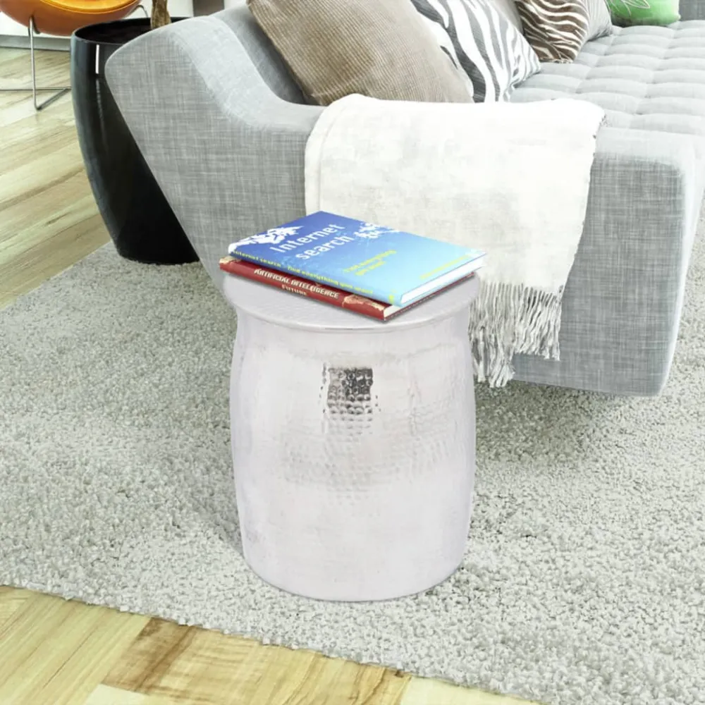 Rustic Reclaimed taburet/sidebord hamret aluminium sølvfarvet