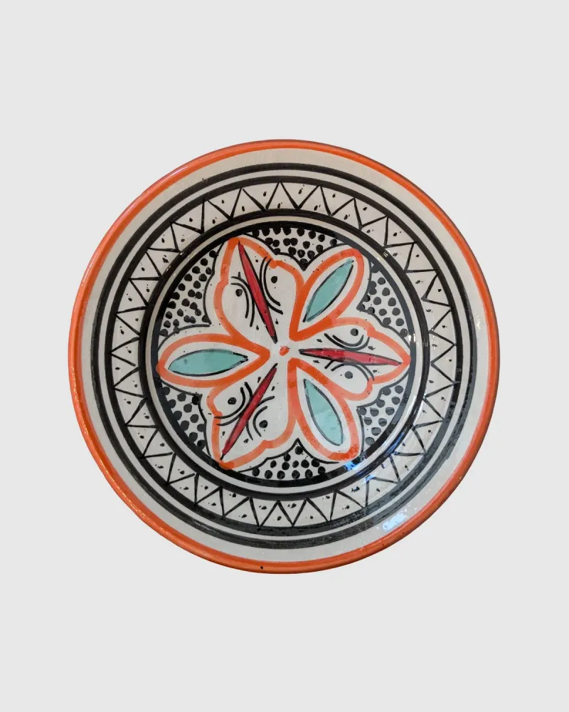 Handmade kagetallerken fra Marokko - orange/sort