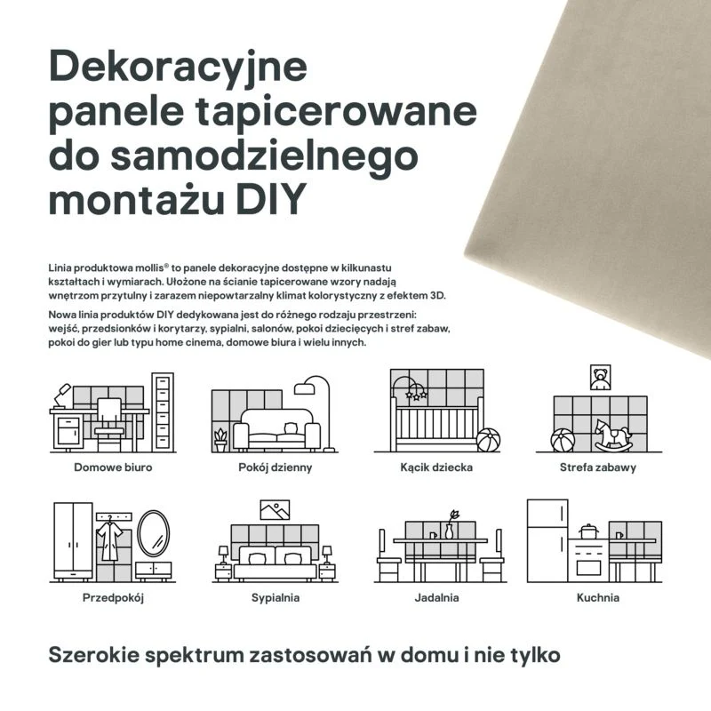 Polstret vægpanel Stegu Mollis rektangulær 60 x 30 cm khaki - 1 stk.