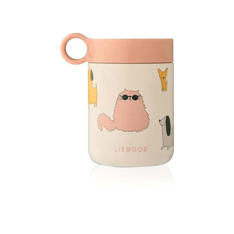 Liewood Kiani Imprinted Food Jar - Cats and Dogs/Sandy
