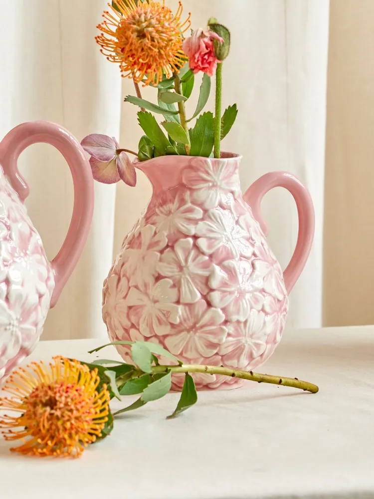 Medium Keramik Kande med blomster - Lyserød
