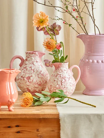 Medium Keramik Kande med blomster - Lyserød