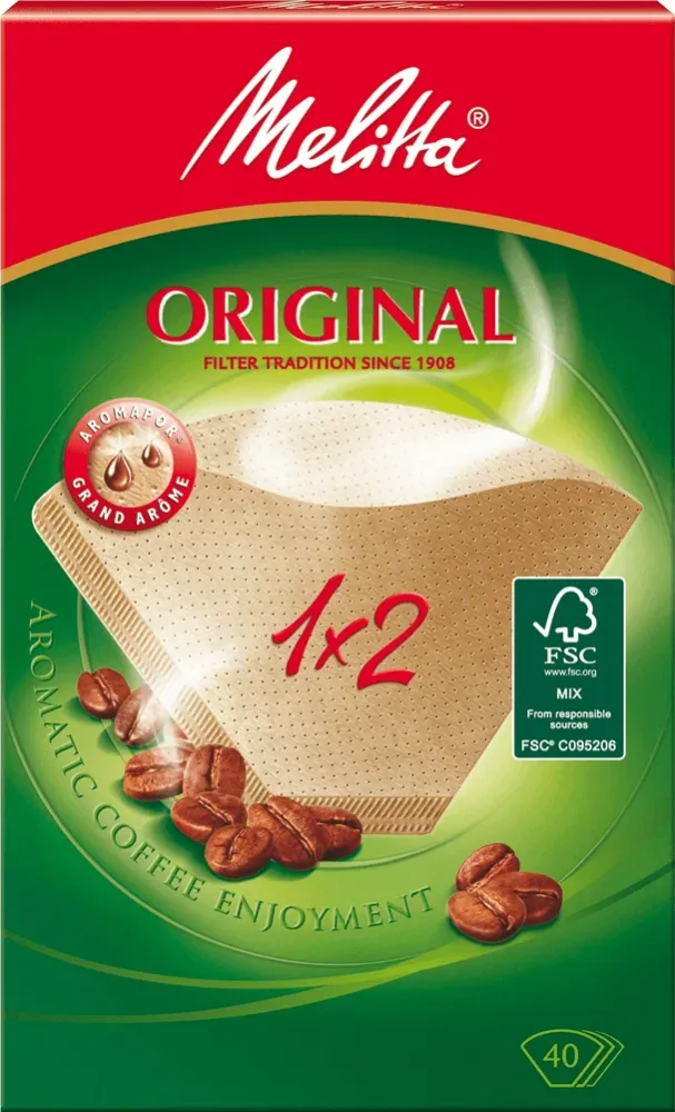 Melitta - Kaffefilter 1x2 - Ubleget 40 Stk.