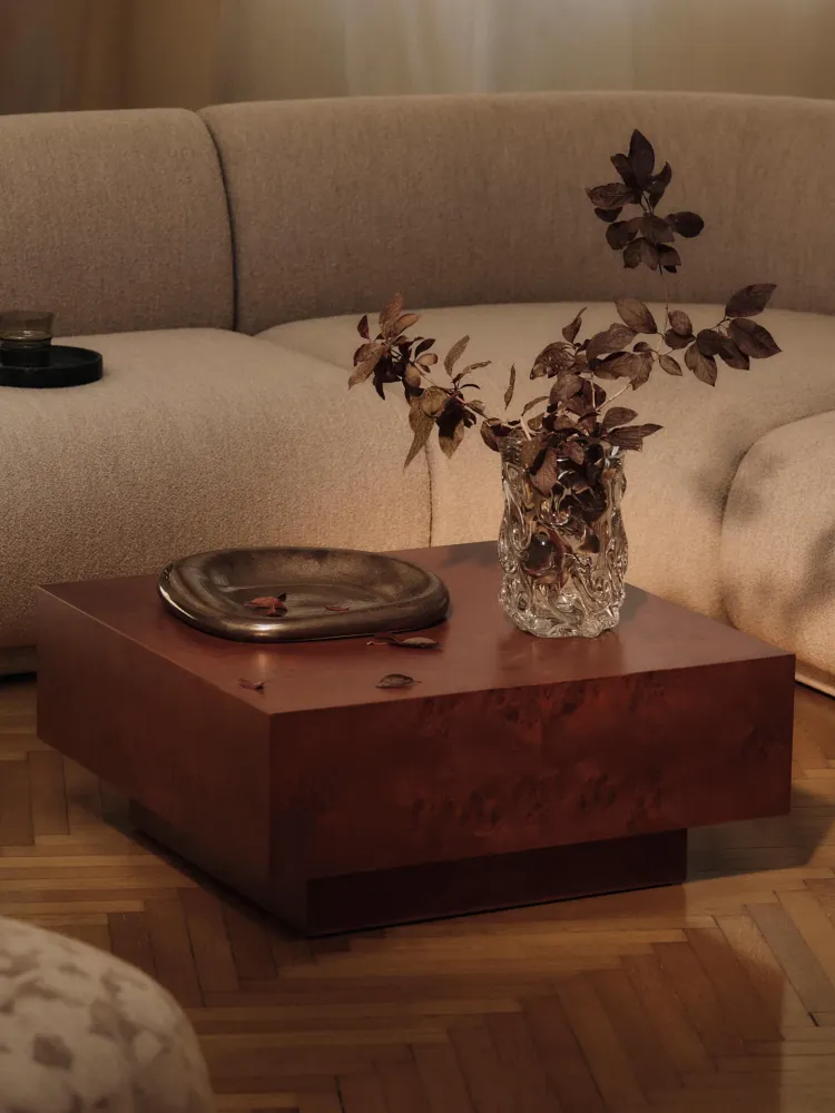 Burl Storage Coffee Table - Rich Stained Burl