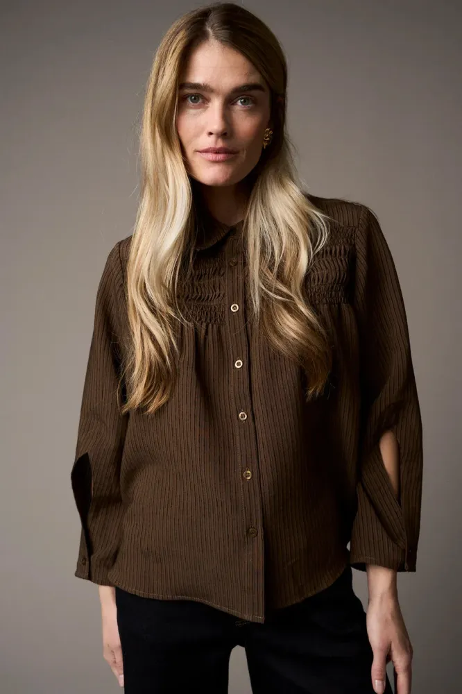 Pieszak PD-Cassandra New Pintuck Plush Shirt coffee (brun) 34