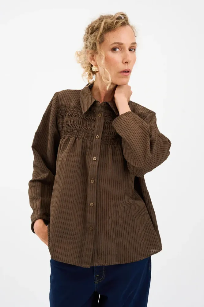 Pieszak PD-Cassandra New Pintuck Plush Shirt coffee (brun) 34