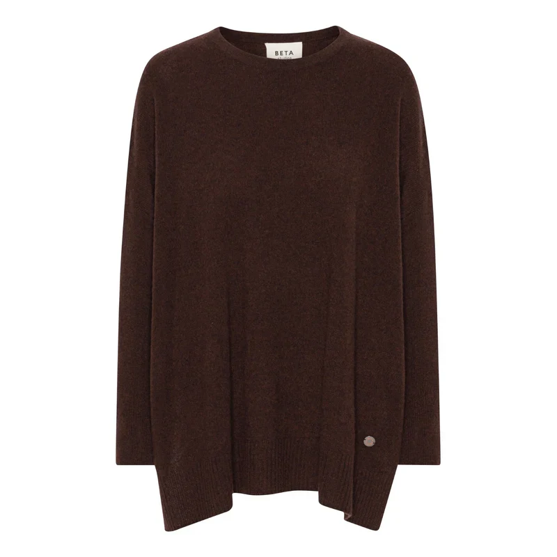 BETA, BERTA OVERSIZE O-NECK COFFE COCOA Xs