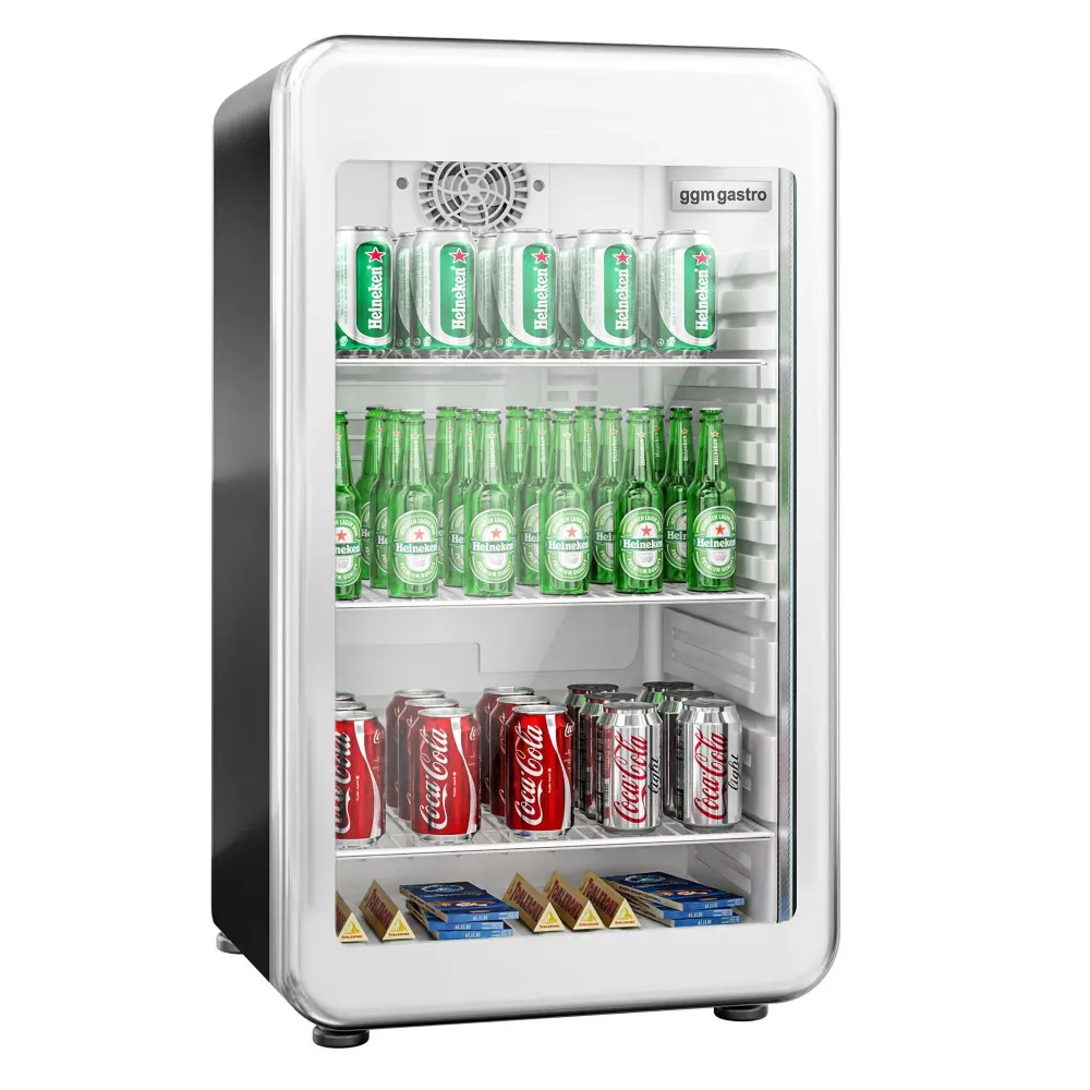 Portable køleskab - 113 Liter - med 1 glasdør - Sort/Sølv