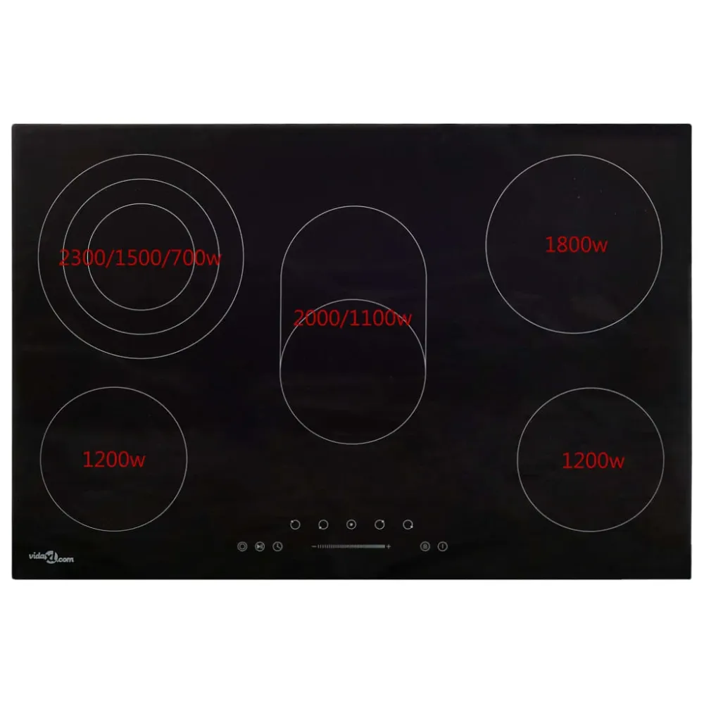 keramisk kogeplade med 5 brændere Touch Control 8500 W 90 cm