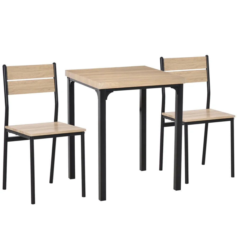 3-Delt spisebord køkkenbord med stole sæt naturtræ + charcoal med 1 bord + 2 stole