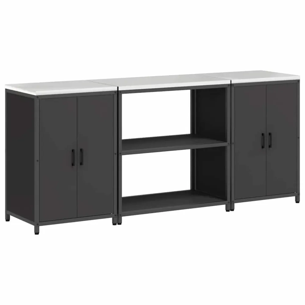 Køkkenopbevaringssæt med hylde 3 pcs Ebony Koldvalset stål