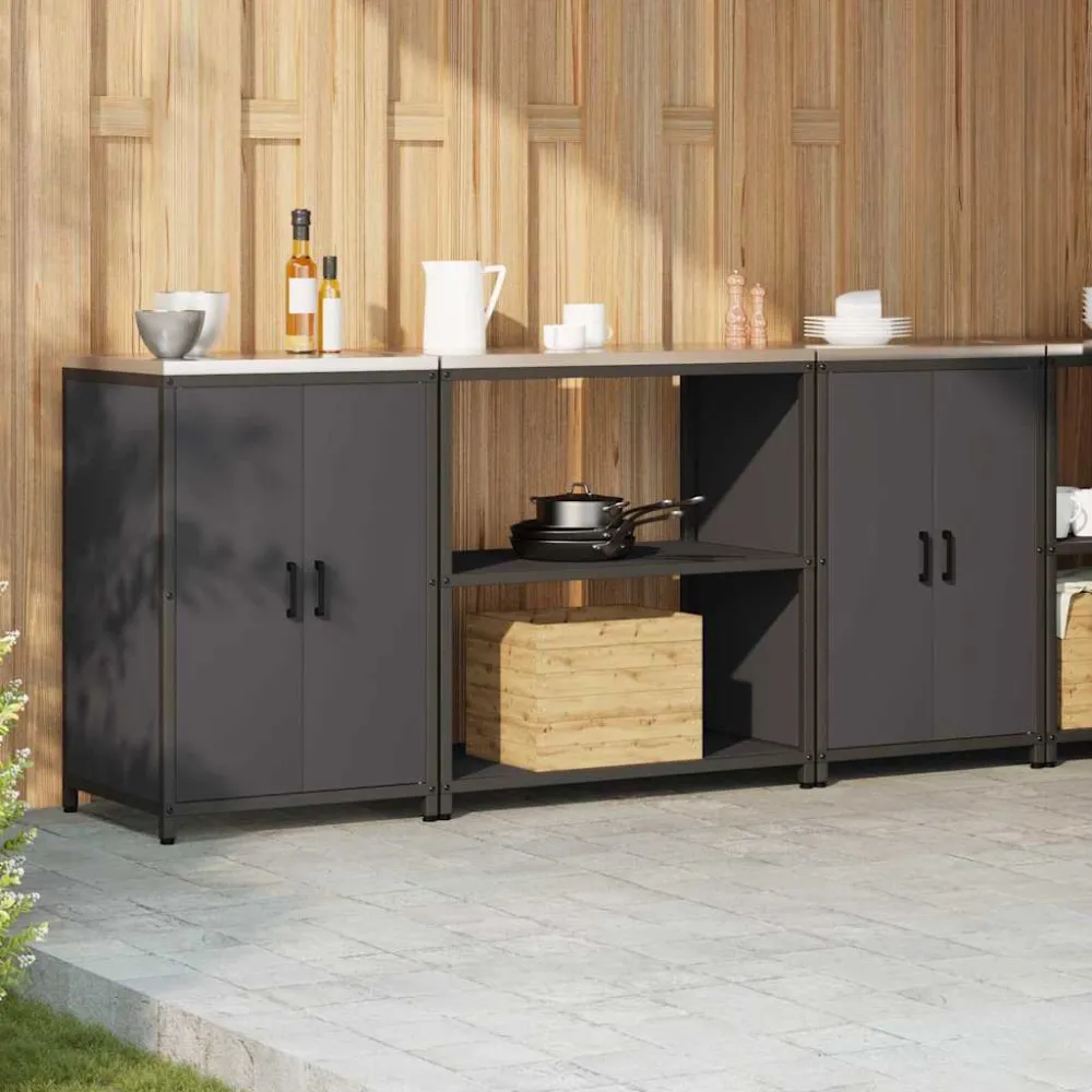 Køkkenopbevaringssæt med hylde 3 pcs Ebony Koldvalset stål