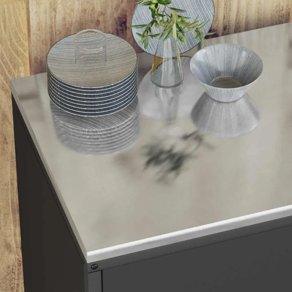 Køkkenopbevaringssæt med hylde 3 pcs Ebony Koldvalset stål