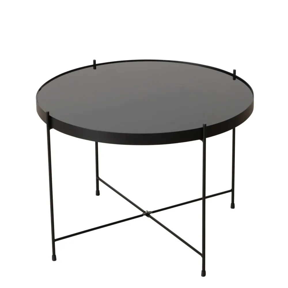 Ebony bord m. metalben og kraftig glas plade - 40 x 56 cm