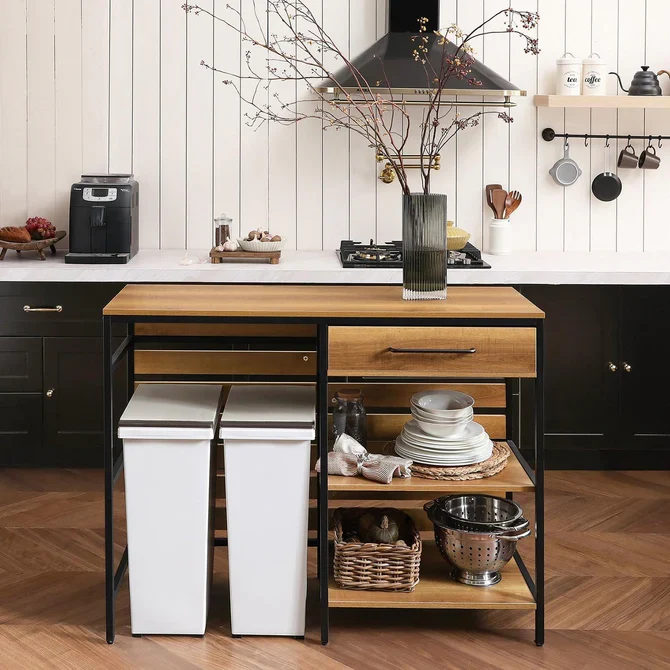 Køkkenbord med 1 skuffe og 2 hylder, brun / onyx